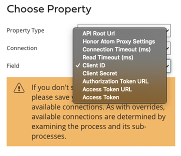 Choose Property for Dynamic Process Connection Properties